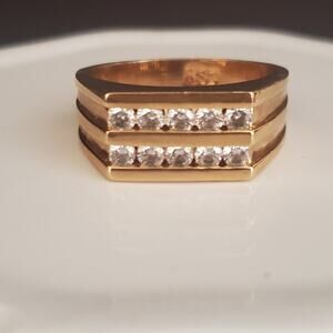 Men's RSC Cigar‎ Band Statement Ring Gold Tone Double Row CZ Stones Size 12